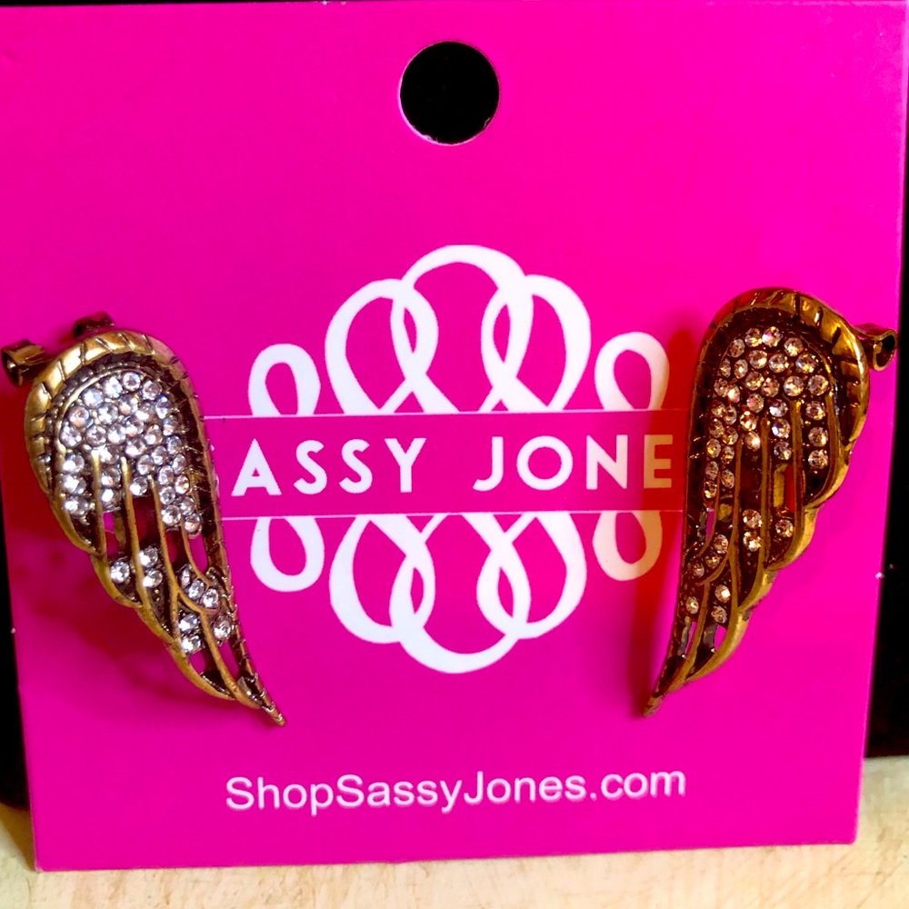 SASSY JONES VINTAGE WING EARRINGS (Gold and Crystal)